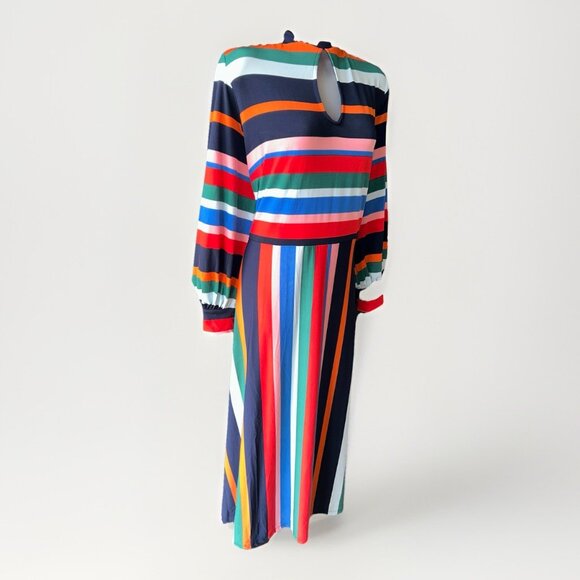 NEW Eloquii A-Line Dress Rainbow Striped Puff Sleeves Women Plus Size 20 Stretch - Picture 4 of 13